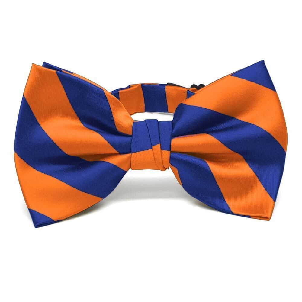 1498 Striped Bow Tie Royal Blue and Orange